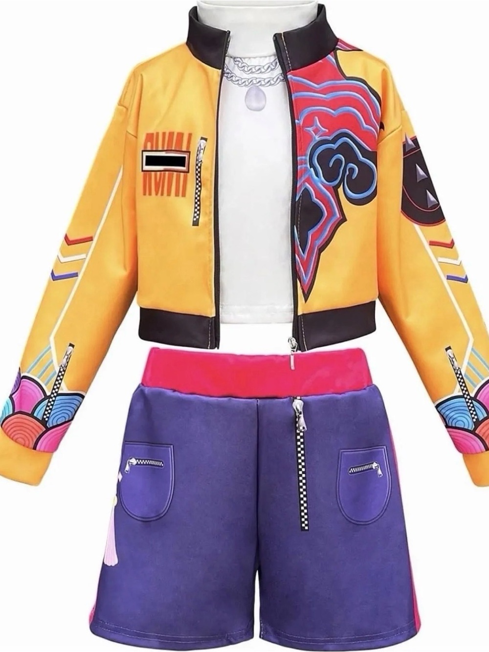 Kids Yellow & Purple Colorblock Puffer Jacket and Shorts Set